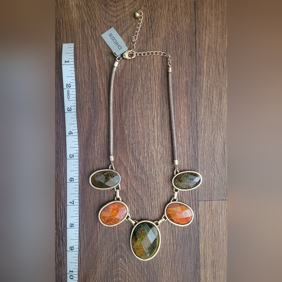 Chico's Oversized Chunky Dangle Gold Toned Necklace, Shimmering Orange - Picture 4 of 4